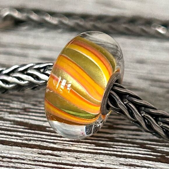 TROLLBEADS Dream Stripe Bead LAA 925S NEW! Orange & Yellow - Picture 1 of 6